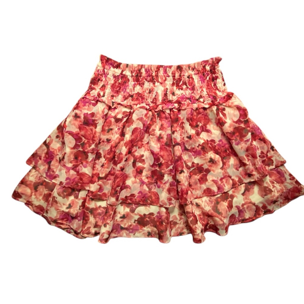 Express Floral Mini Ruffle Pink Red Skirt S